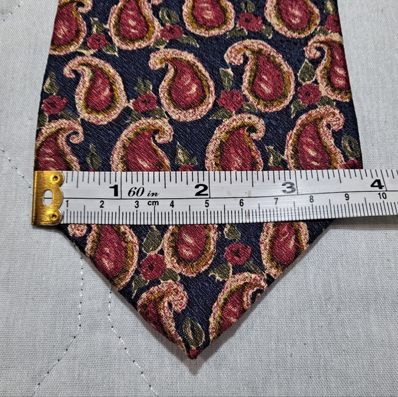 Woodward Paisley Designer/Luxury 💯 Silk Necktie 3.75x58" Dark Blue/Red/Gold USA - Picture 8 of 9